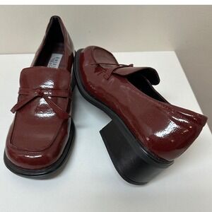 Vtg Y2K American Eagle Norah Burgundy Patent Square Toe Block Heel Loafers 8